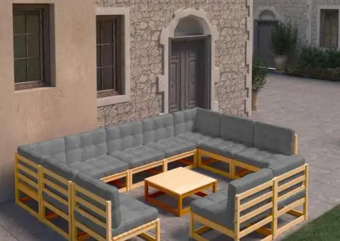 Set mobilier grădină cu perne, 10 piese, lemn masiv de pin - 1/5