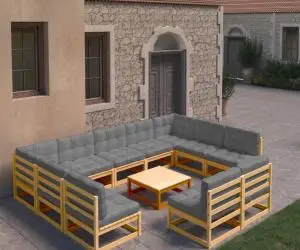 vidaXL Set mobilier grădină cu perne, 10 piese, lemn masiv de pin