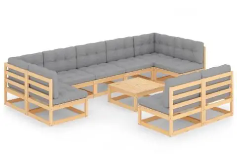 Set mobilier grădină cu perne, 10 piese, lemn masiv de pin - 2/5