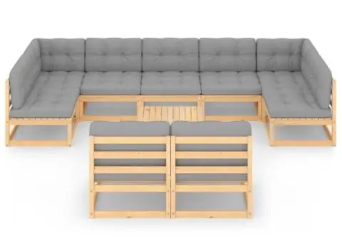 Set mobilier grădină cu perne, 10 piese, lemn masiv de pin - 3/5