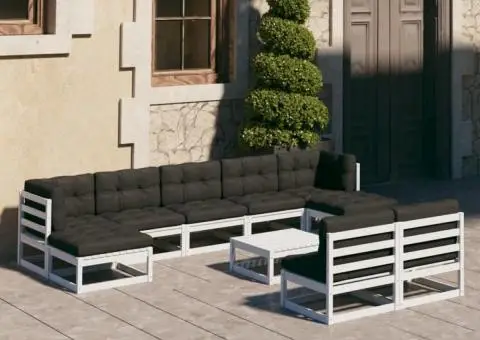 Set mobilier grădină cu perne, 10 piese, lemn masiv de pin - 1/5