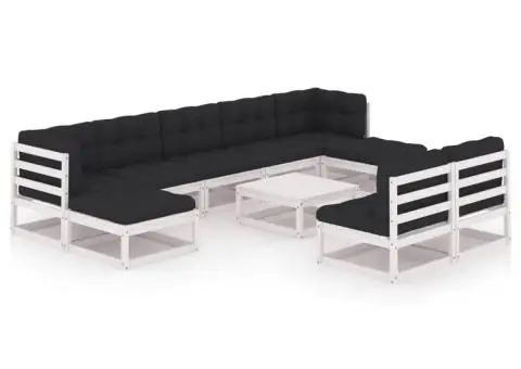 Set mobilier grădină cu perne, 10 piese, lemn masiv de pin - 2/5