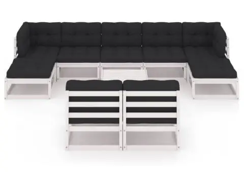 Set mobilier grădină cu perne, 10 piese, lemn masiv de pin - 3/5
