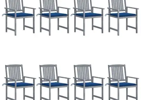 Scaune de grădină cu perne, 8 buc., gri, lemn masiv de acacia - 1/5