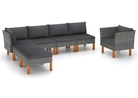 Set mobilier grădină, 7 piese, gri, poliratan și lemn eucalipt - 1/5