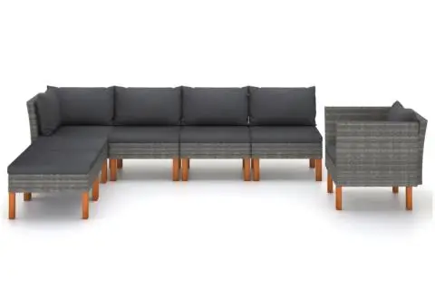 Set mobilier grădină, 7 piese, gri, poliratan și lemn eucalipt - 2/5