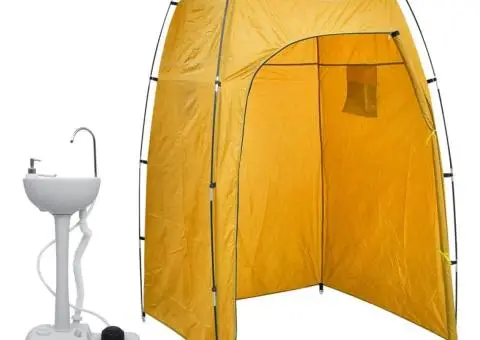 Suport portabil de camping, pentru spălat mâini, cu cort, 20 L - 1/5
