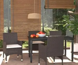vidaXL Set mobilier de grădină cu perne, 5 piese, maro, poliratan