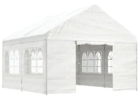 Foișor cu acoperiș, alb, 4,46x4,08x3,22 m, polietilenă - 2/5