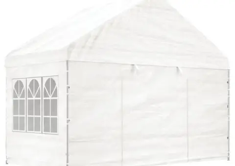 Foișor cu acoperiș, alb, 4,46x4,08x3,22 m, polietilenă - 3/5