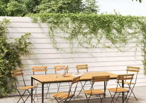 Scaune de grădină pliabile, 8 buc., oțel și lemn masiv acacia - 1/5