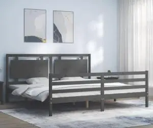 vidaXL Cadru pat cu tăblie 200x200 cm, gri, lemn masiv