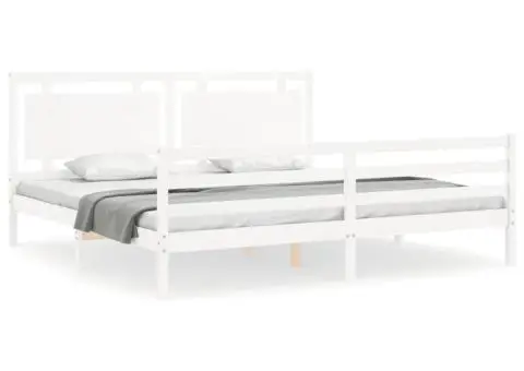 Cadru de pat cu tăblie Super King Size, alb, lemn masiv - 2/5