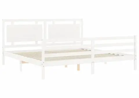 Cadru de pat cu tăblie Super King Size, alb, lemn masiv - 5/5