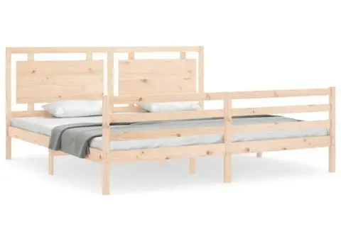 Cadru pat cu tăblie 200x200 cm, lemn masiv de pin - 2/5