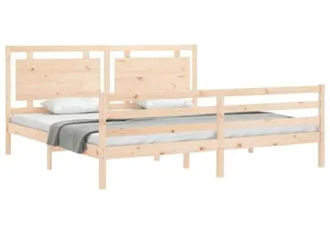 Cadru pat cu tăblie 200x200 cm, lemn masiv de pin - 3/5