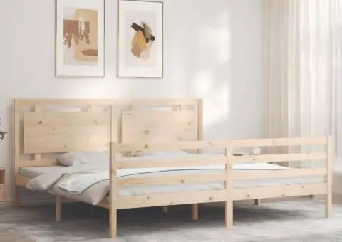 Cadru pat cu tăblie 200x200 cm, lemn masiv de pin - 4/5