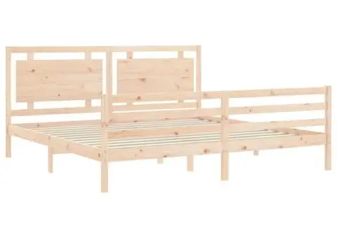 Cadru pat cu tăblie 200x200 cm, lemn masiv de pin - 5/5