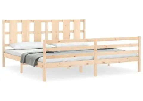 Cadru pat cu tăblie 200x200 cm, lemn masiv de pin - 2/5