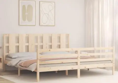 Cadru pat cu tăblie 200x200 cm, lemn masiv de pin - 3/5