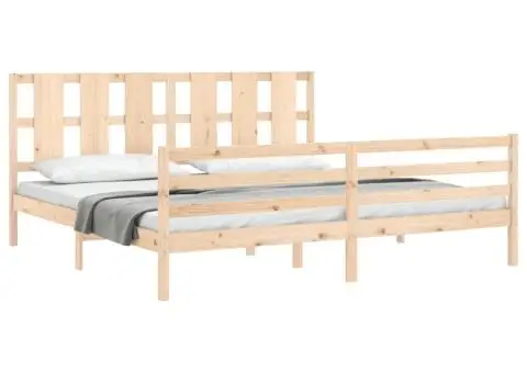 Cadru pat cu tăblie 200x200 cm, lemn masiv de pin - 4/5