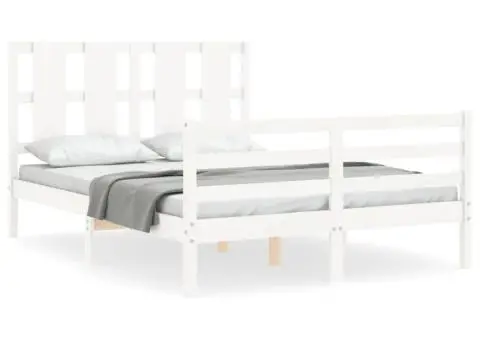 Cadru de pat cu tăblie, alb, 140x200 cm, lemn masiv - 2/5