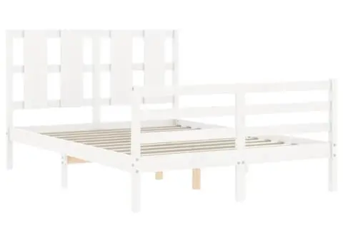 Cadru de pat cu tăblie, alb, 140x200 cm, lemn masiv - 5/5