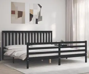 vidaXL Cadru pat cu tăblie 200x200 cm, negru, lemn masiv