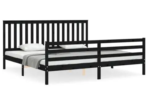 Cadru pat cu tăblie 200x200 cm, negru, lemn masiv - 2/5