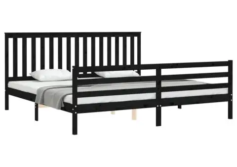 Cadru pat cu tăblie 200x200 cm, negru, lemn masiv - 4/5