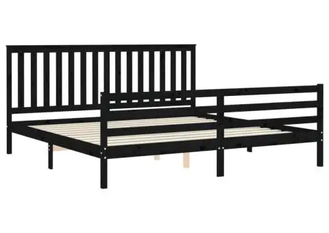 Cadru pat cu tăblie 200x200 cm, negru, lemn masiv - 5/5