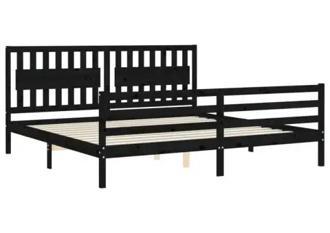 Cadru pat cu tăblie 200x200 cm, negru, lemn masiv - 5/5