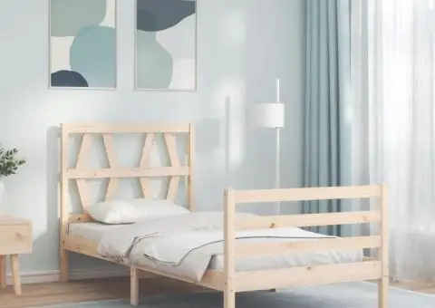 Cadru de pat cu tăblie, 90x200 cm, lemn masiv - 1/5