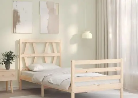 Cadru de pat cu tăblie, 90x200 cm, lemn masiv - 3/5