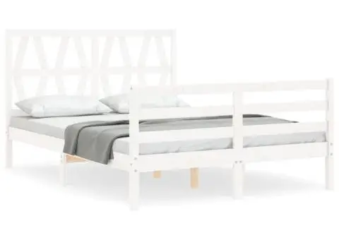 Cadru de pat cu tăblie, alb, 140x200 cm, lemn masiv - 2/5