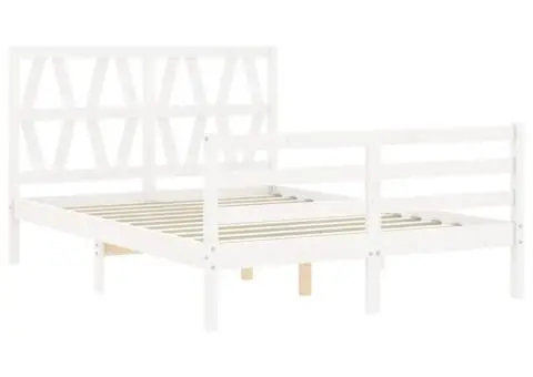 Cadru de pat cu tăblie, alb, 140x200 cm, lemn masiv - 5/5