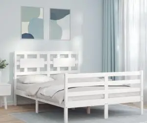vidaXL Cadru de pat cu tăblie dublu mic, lemn masiv