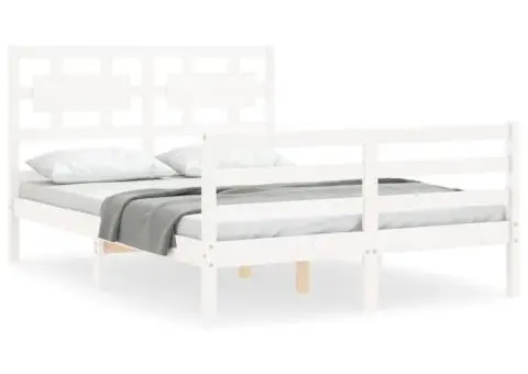 Cadru de pat cu tăblie dublu mic, lemn masiv - 2/5