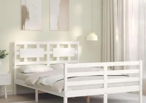 Cadru de pat cu tăblie dublu mic, lemn masiv - 3/5