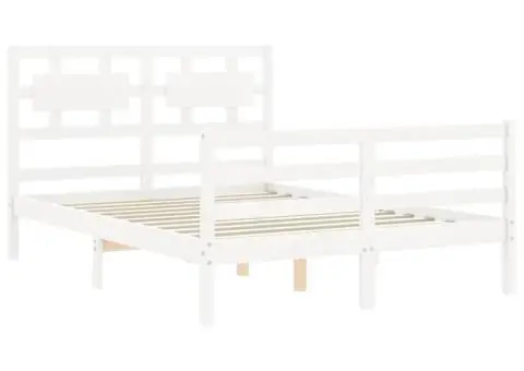 Cadru de pat cu tăblie dublu mic, lemn masiv - 5/5