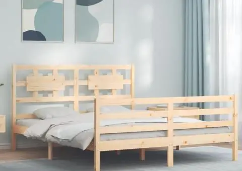 Cadru de pat cu tăblie, king size, lemn masiv - 1/5