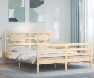 vidaXL Cadru de pat cu tăblie, king size, lemn masiv