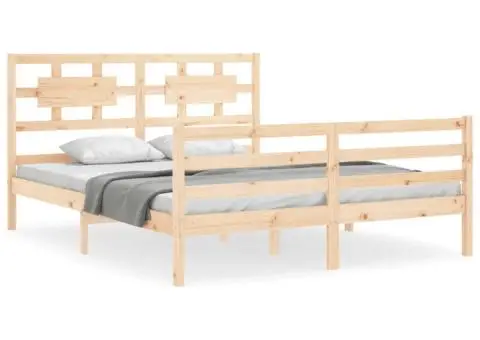 Cadru de pat cu tăblie, king size, lemn masiv - 2/5