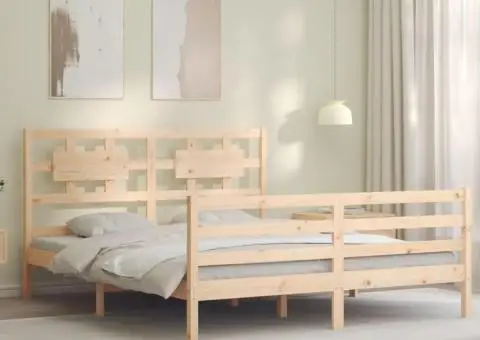 Cadru de pat cu tăblie, king size, lemn masiv - 3/5