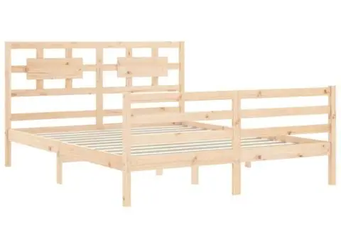 Cadru de pat cu tăblie, king size, lemn masiv - 5/5