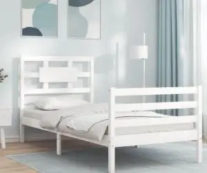 vidaXL Cadru de pat cu tăblie, alb, 90x200 cm, lemn masiv