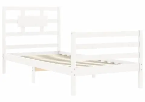 Cadru de pat cu tăblie, alb, 90x200 cm, lemn masiv - 5/5