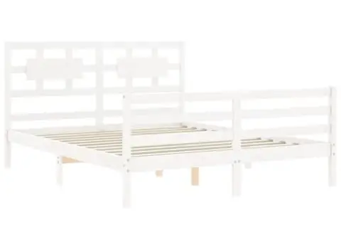 Cadru de pat cu tăblie, alb, 160x200 cm, lemn masiv - 5/5