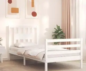 vidaXL Cadru de pat cu tăblie, alb, 90x200 cm, lemn masiv