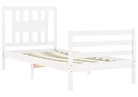 Cadru de pat cu tăblie, alb, 90x200 cm, lemn masiv - 5/5